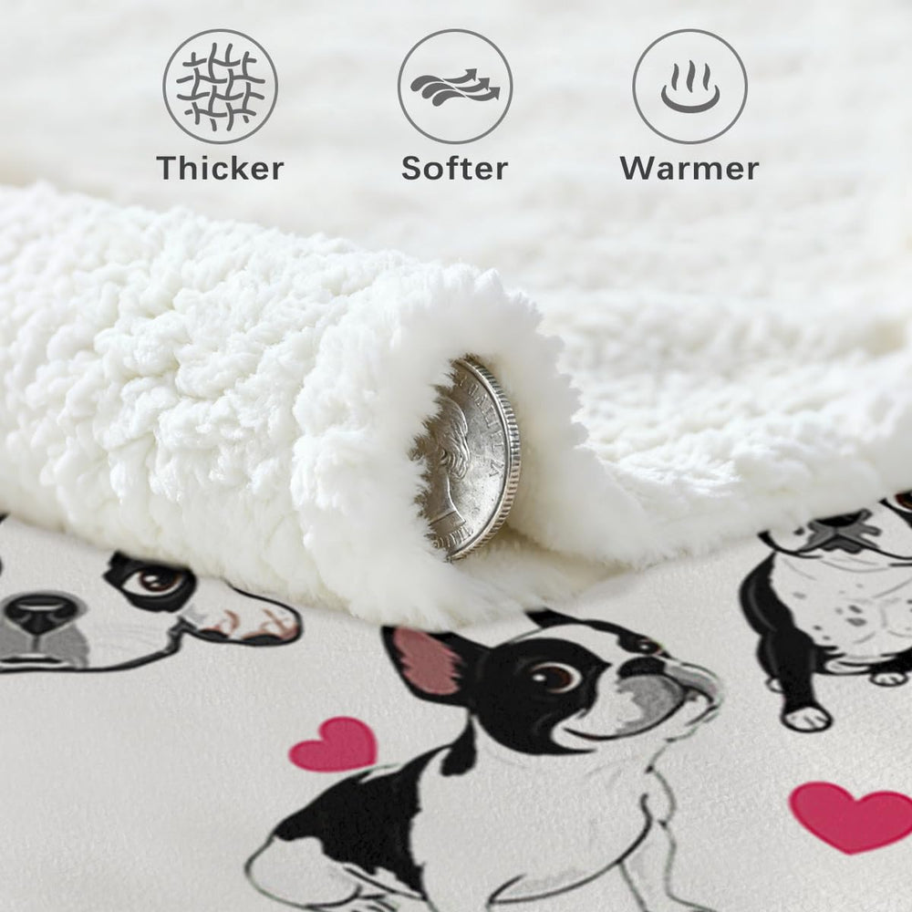 BlessLiving Boston Terrier Blanket resting on a couch ready for snuggling