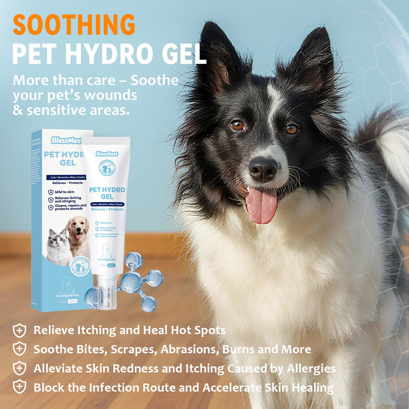 Blessmeet dog hot spot gel close-up applicator for precise dosing.