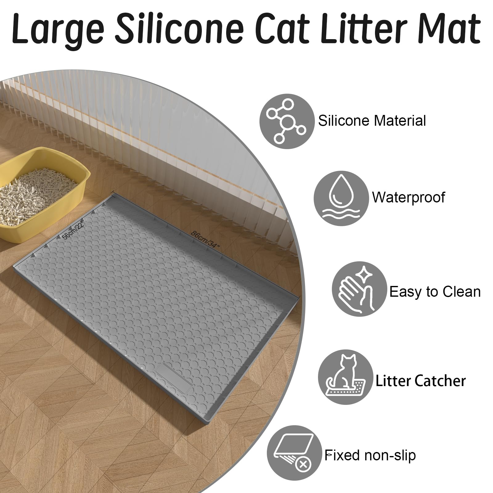 BLESWIN cat litter mat non-slip back helps keep mat in place on floor