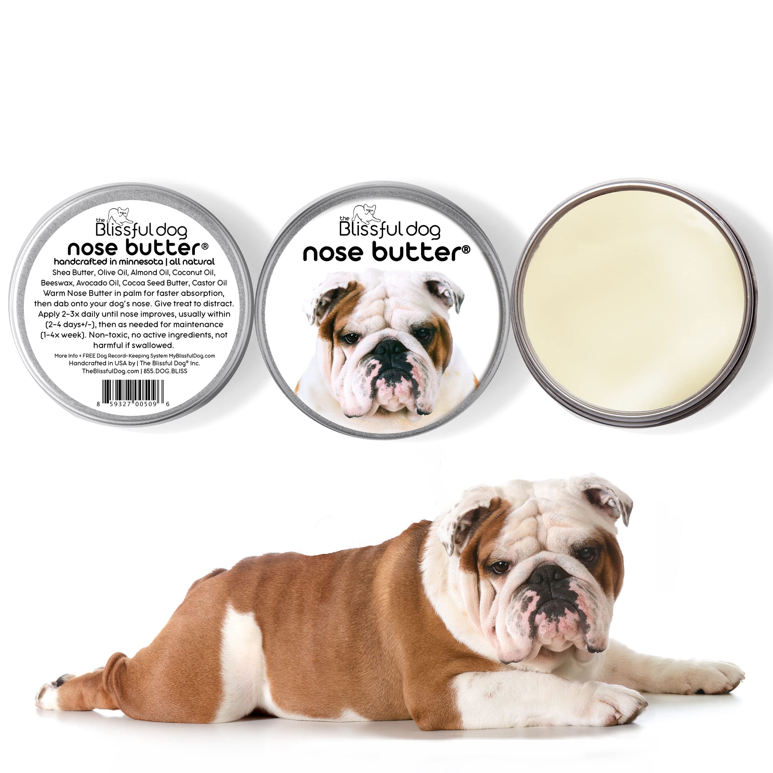 The Blissful Dog Nose Butter nourishes the nose with natural oils for healthy skin.