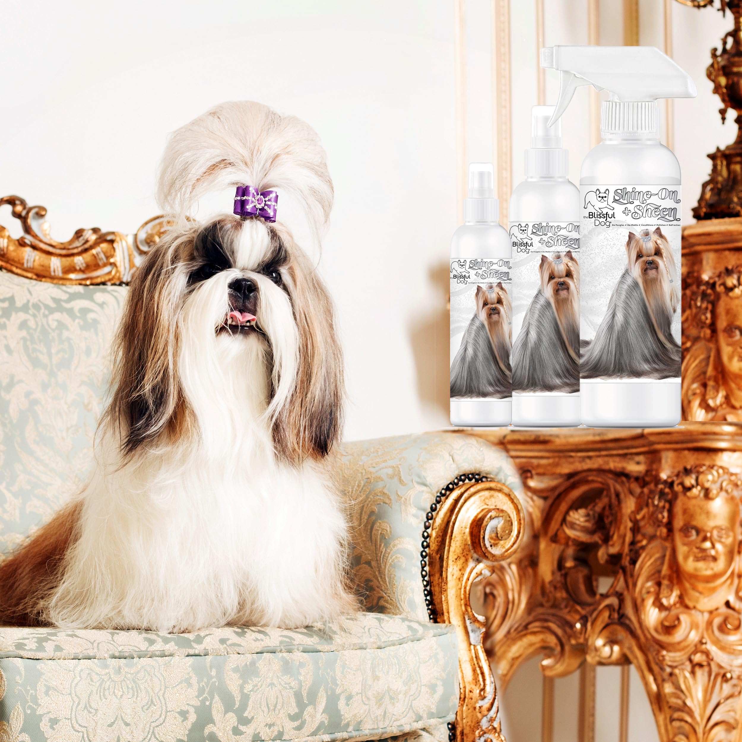 The Blissful Dog Shine-On + Sheen gentle on sensitive skin during grooming