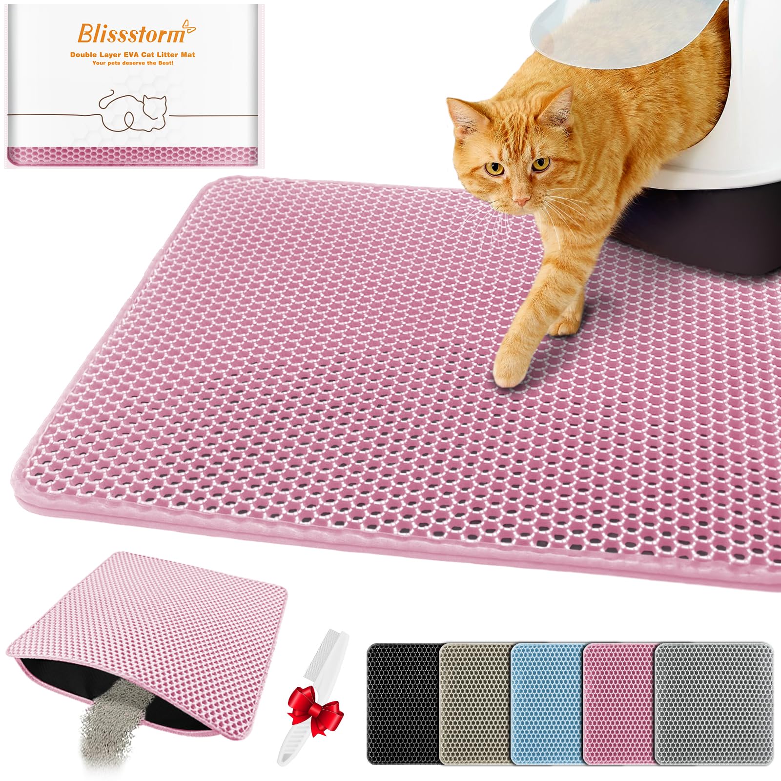 BlissStorm waterproof litter mat with double-layer design for quick litter separation.