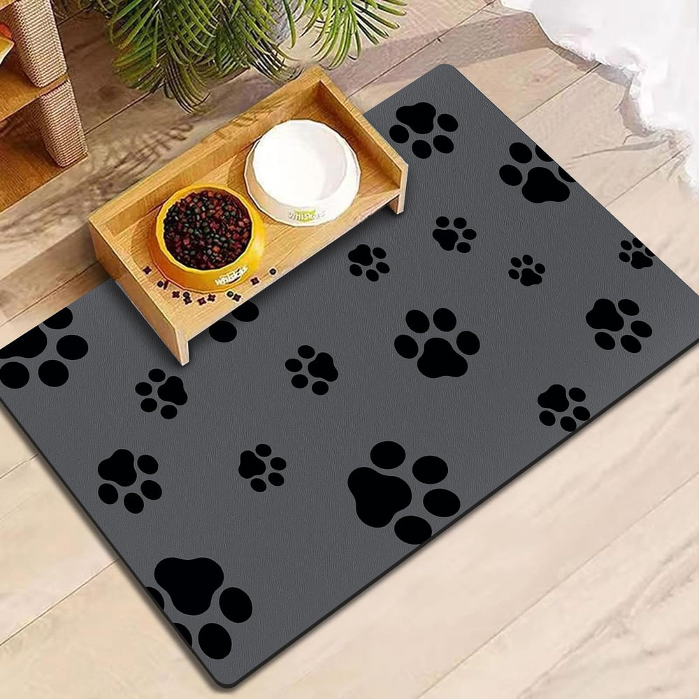 Blkjsgly 18x30 dog food mat absorbs spills quickly, helping keep floors clean.