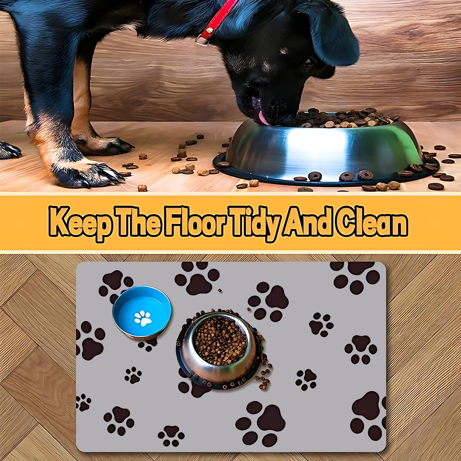 Blkjsgly pet feeding mat non-slip traction helps bowls stay in place.