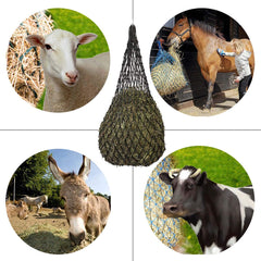 BLOOMOAK hay net with 4-inch holes, minimizes waste while accommodating picky eaters.