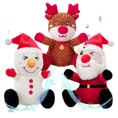 BLSCC Santa dog toy in festive scene promotes interactive play and chew fun.