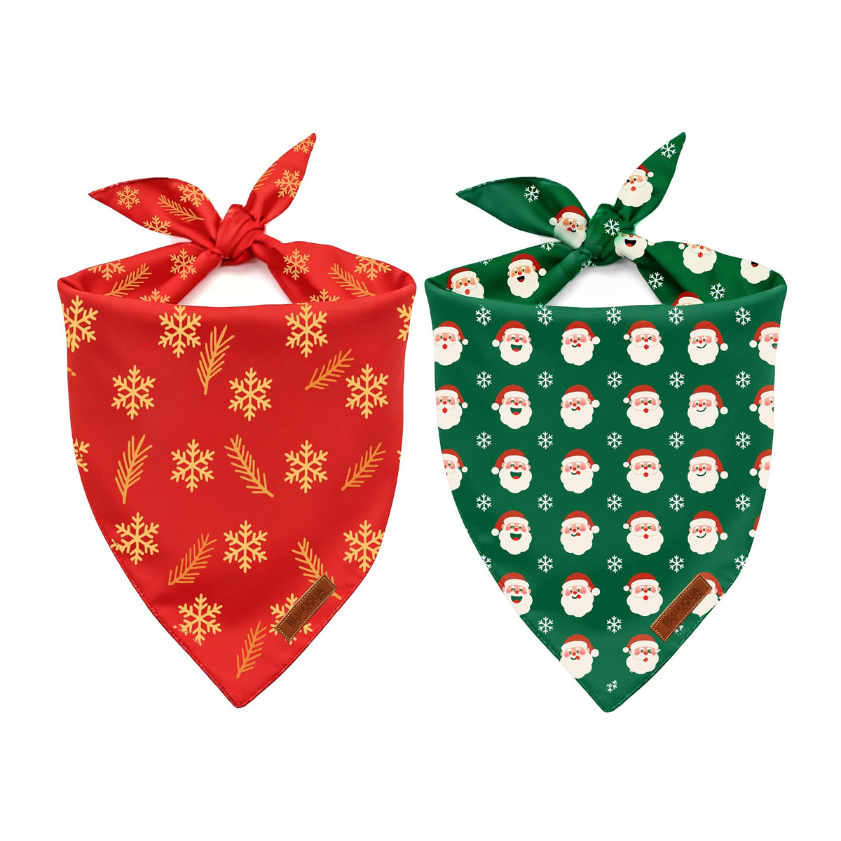 Bluaqua Christmas dog bandana green Santa close-up on durable fabric for festive photos