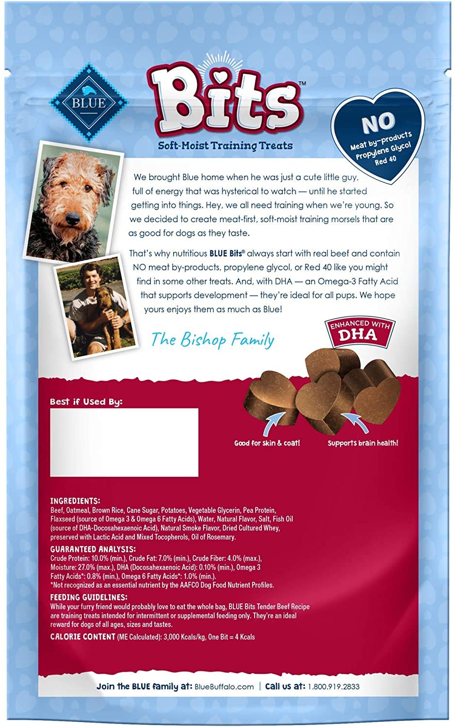 Blue Bits training-treat closeup highlights savory real beef for obedience rewards.