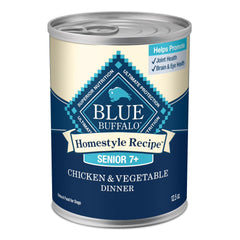 Blue Buffalo Homestyle Senior packaging highlights natural ingredients for easy, complete senior meals.