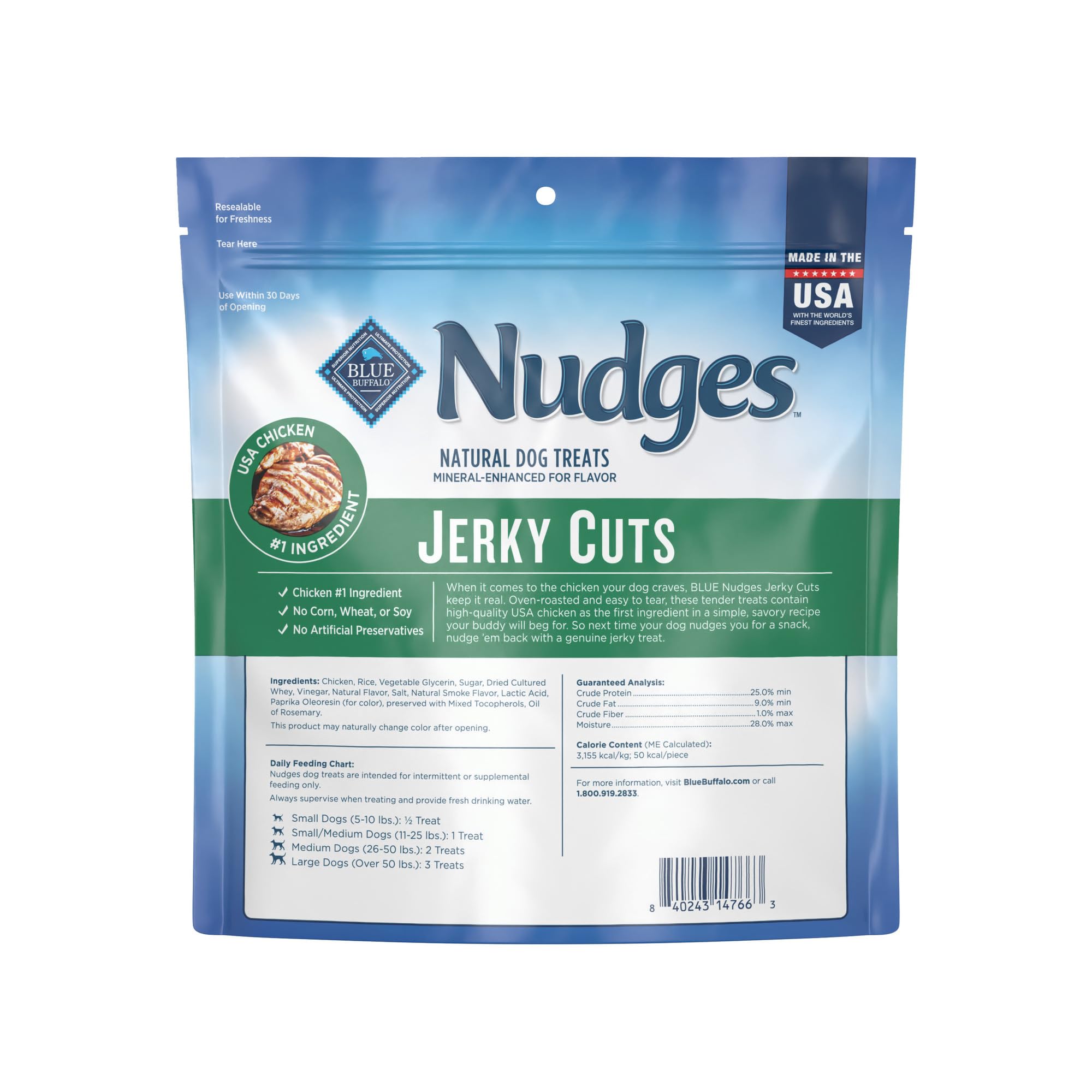 Blue Buffalo Nudges Jerky Bites close-up of bite-sized pieces ideal for training rewards
