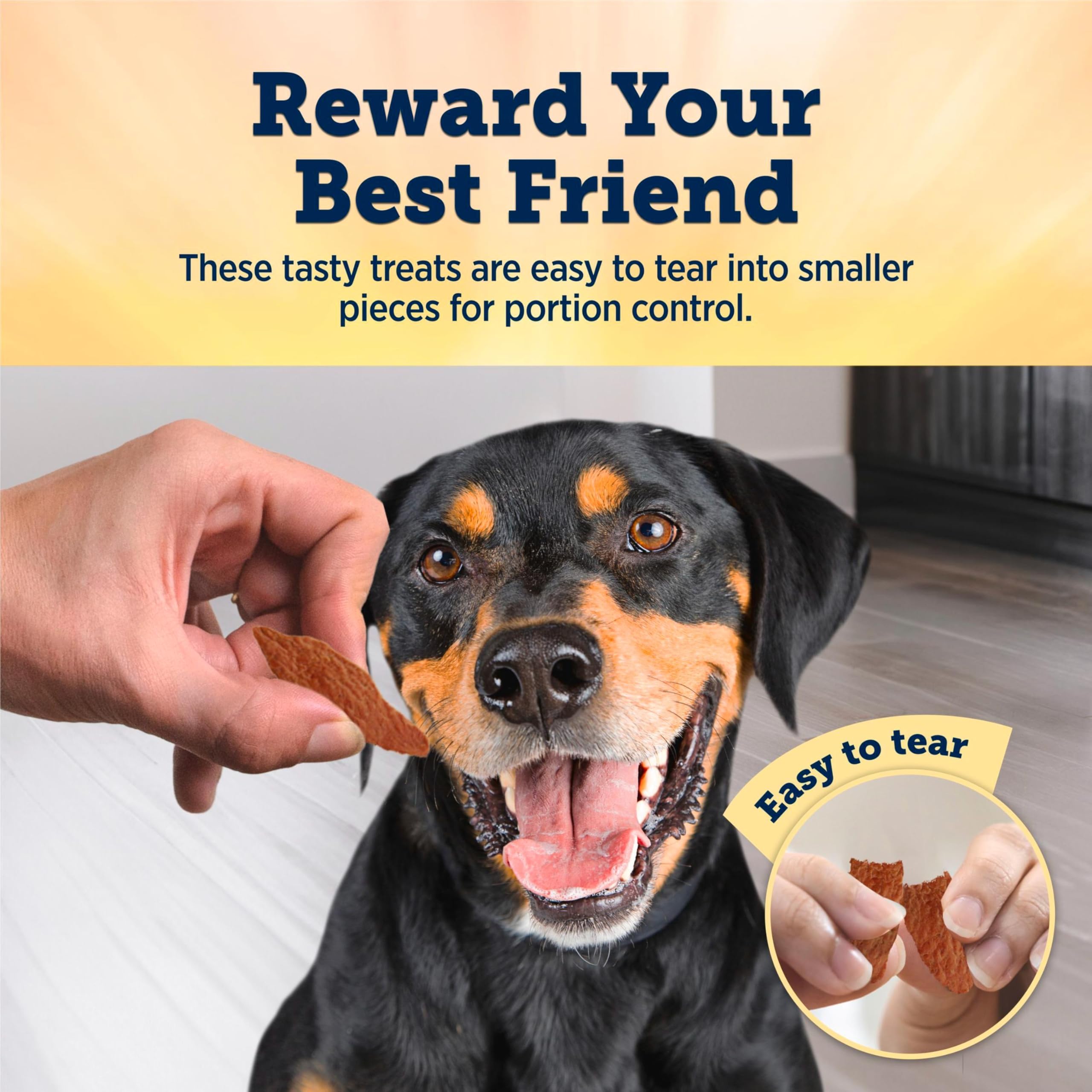 Blue Buffalo True Chews Jerky Cuts chicken — Made in USA with natural ingredients.