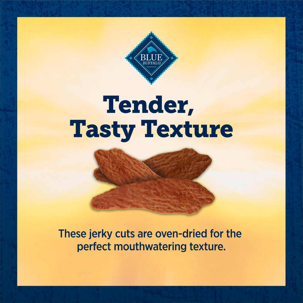 Blue Buffalo True Chews Jerky Cuts chicken — free from corn, wheat, and soy.