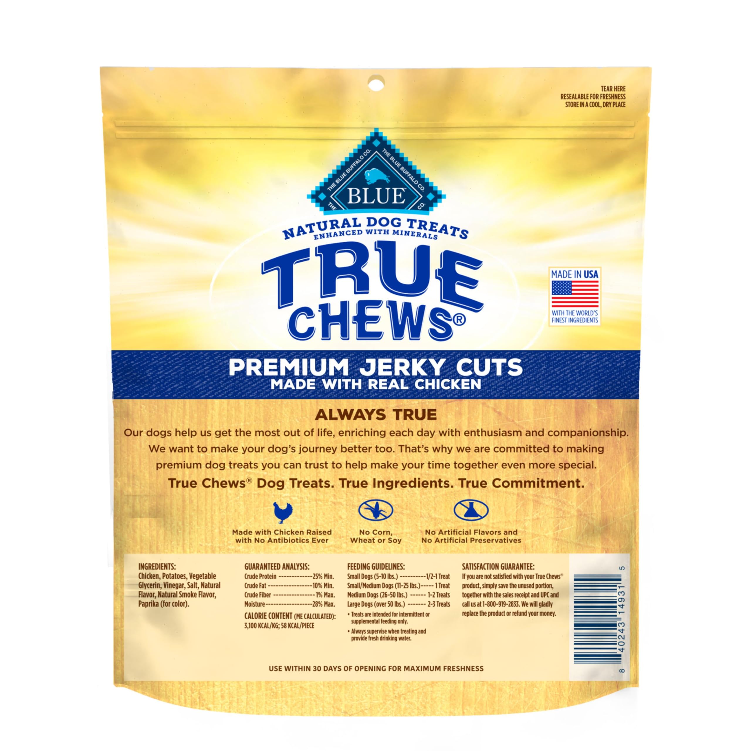 Blue Buffalo Jerky Cuts Chicken tender pieces ideal for quick daily treats.