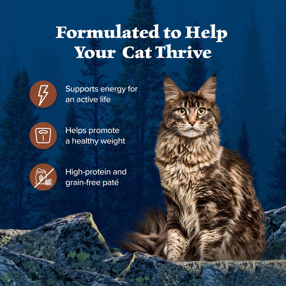 Blue Buffalo Wilderness fruits and vegetables balance image hints natural vitamins for cats.