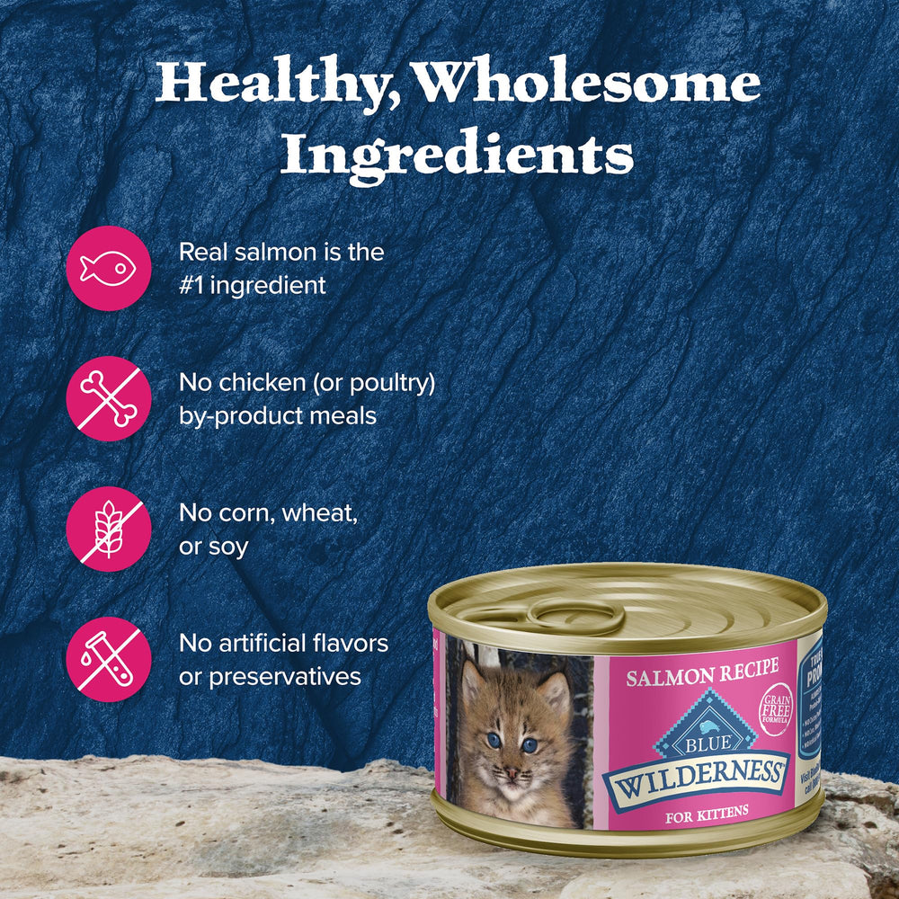 Blue Buffalo Wilderness Kitten No-By-Product Meals and grain-free ingredients.