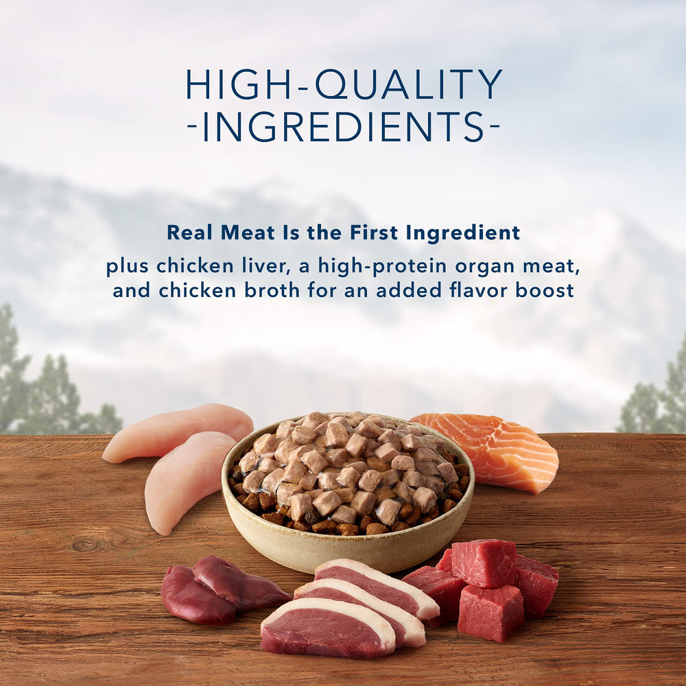 Blue Buffalo Wilderness Trail Toppers duck pouch shows hearty gravy for dog-friendly protein.