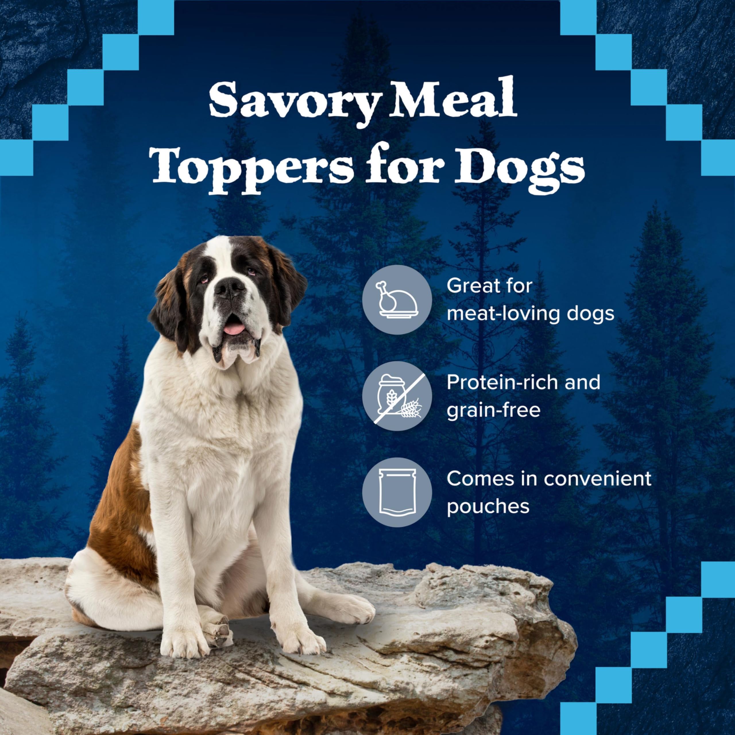 Blue Buffalo Wilderness Trail Toppers grain-free ingredients emphasize no corn, wheat, or soy