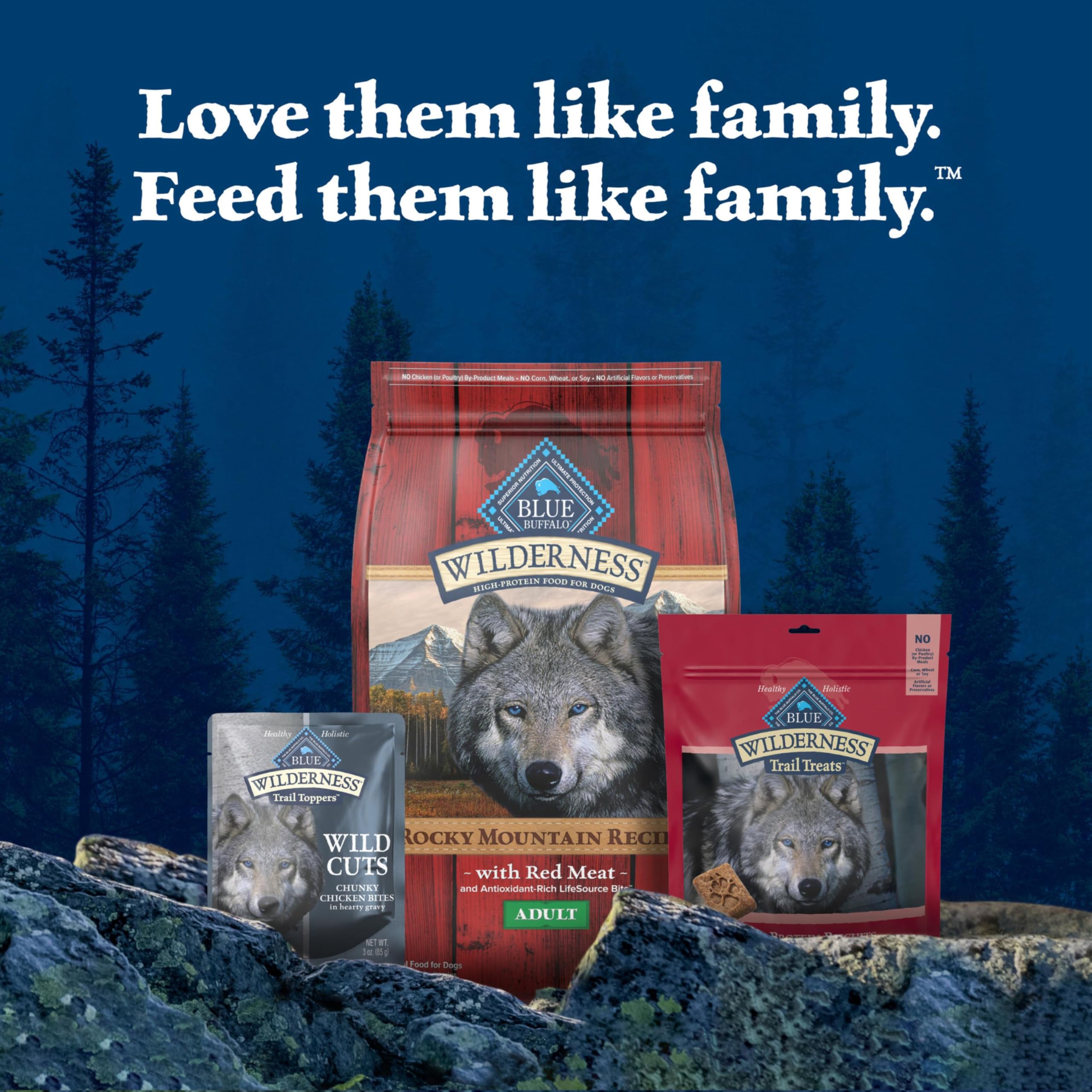 Blue Buffalo Wilderness Trail Toppers real-chicken-bites detail emphasizes protein-rich bites