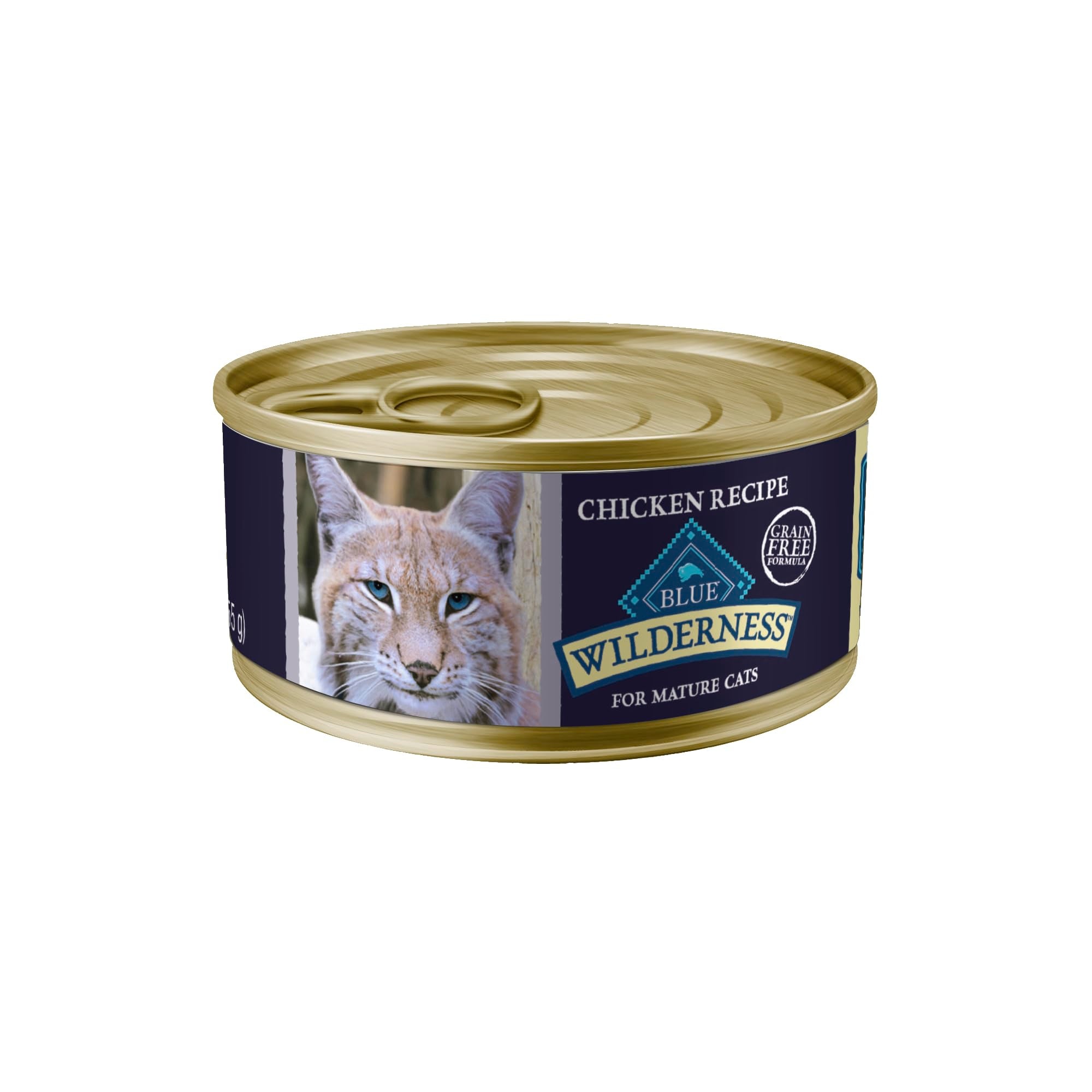 Blue Buffalo Wilderness wet cat food can front view highlights real chicken first ingredient for protein