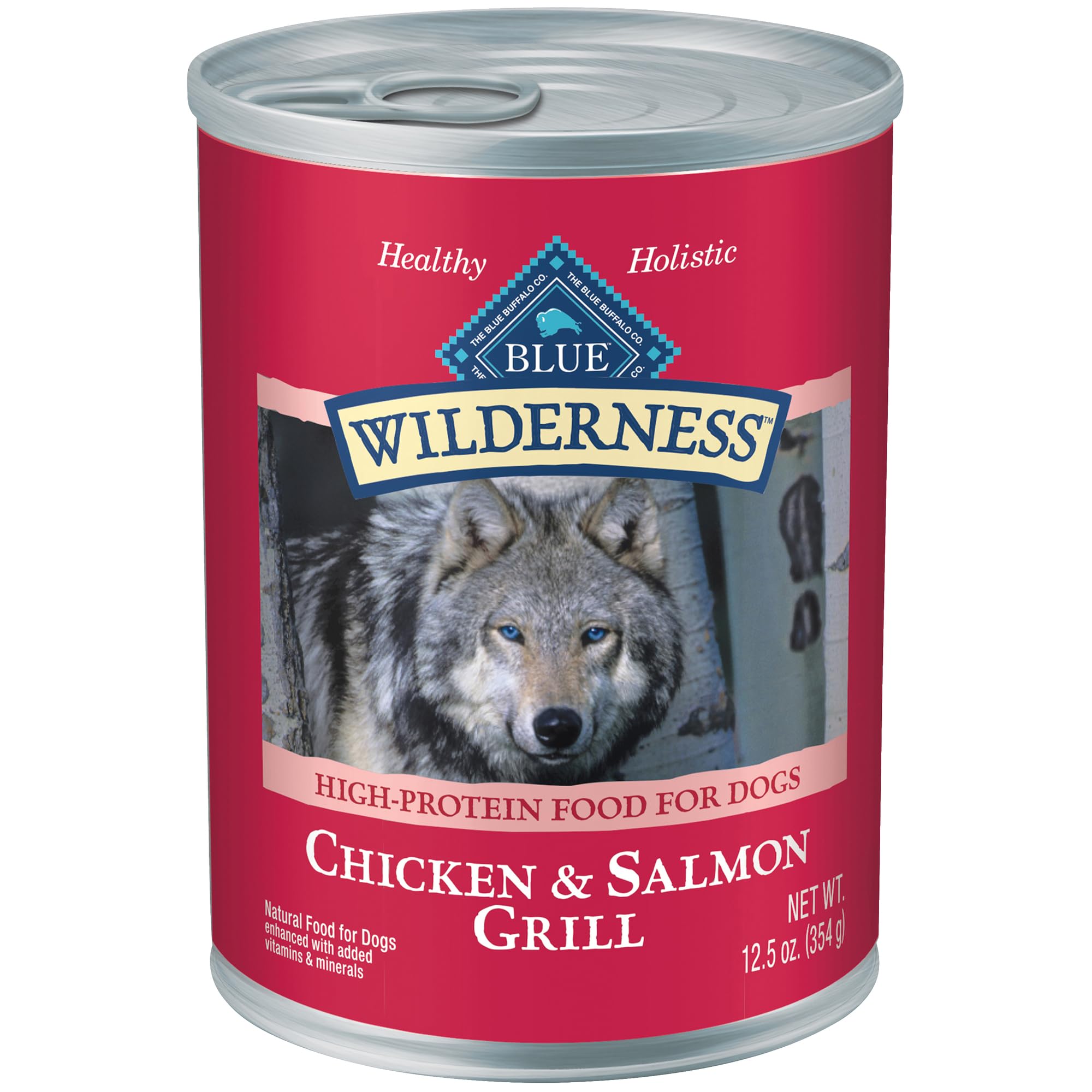 Blue Buffalo Wilderness Wet Dog Food with real salmon as the first ingredient for protein-rich meals.