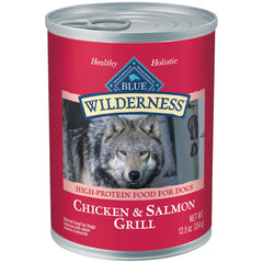 Blue Buffalo Wilderness Wet Dog Food with real salmon as the first ingredient for protein-rich meals.