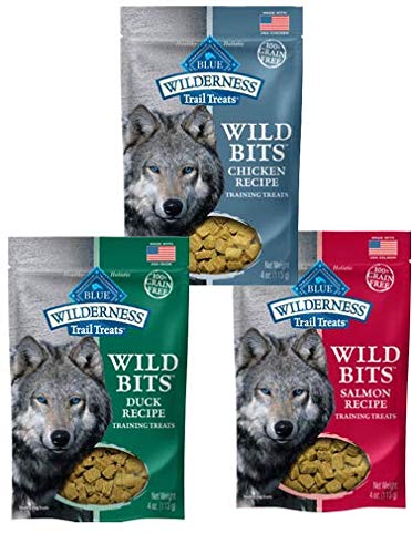 Blue Buffalo Wilderness Wild Bits three-flavor dog treat pack ideal for training rewards.