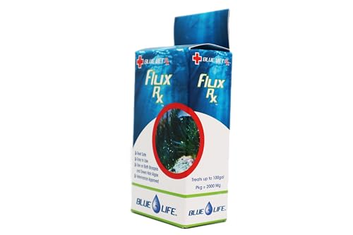 Blue Life Flux Rx shown for reef-safe algae control in home aquariums.