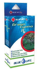Blue Life Green Cyano Rx bottle for aquariums, supporting clarity and balanced tank health.