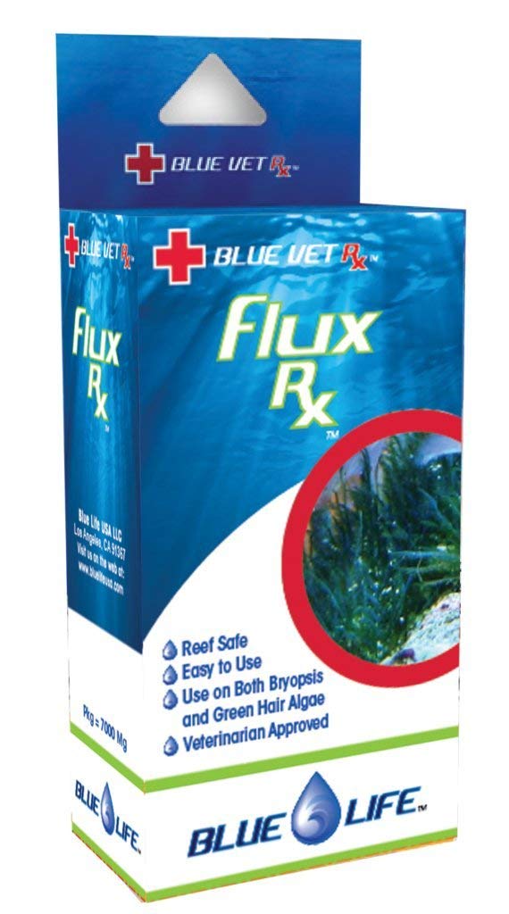Blue Life Reef Flux 7000MG bottle ready for use, supports ornamental fish health.
