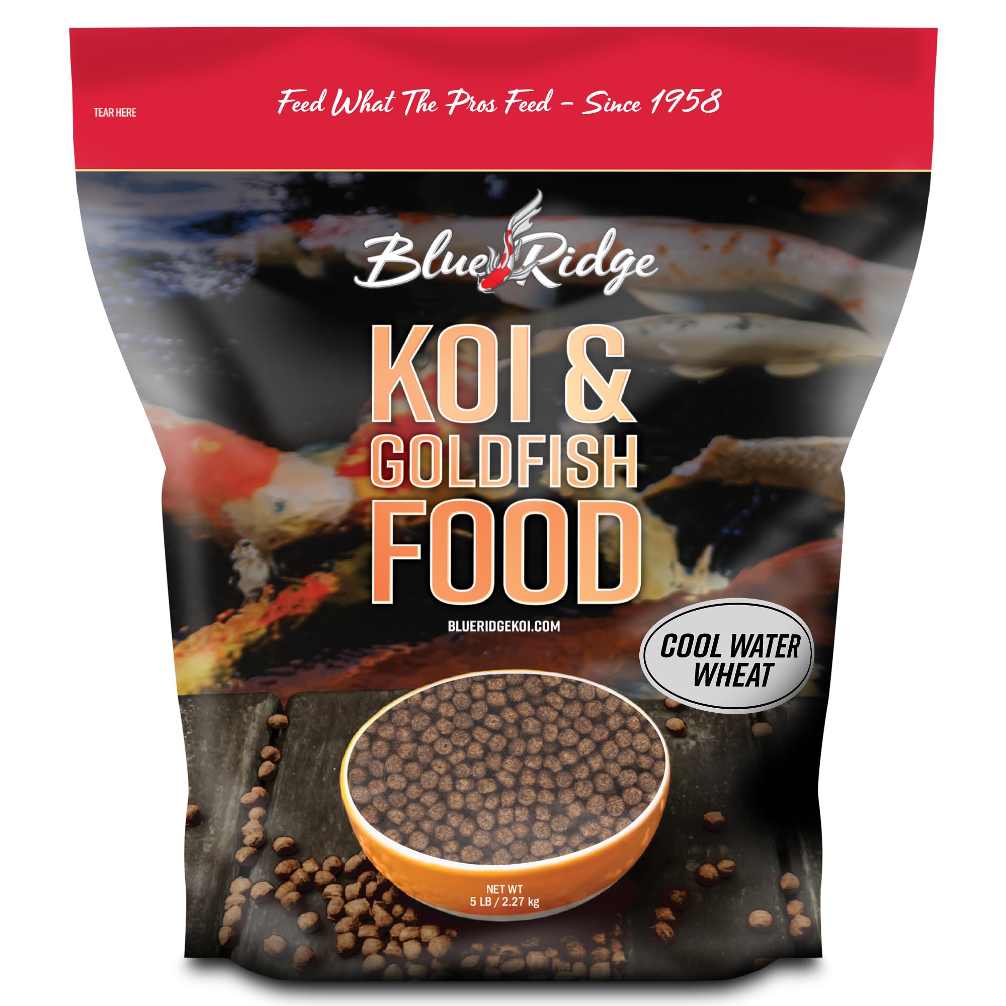 Blue Ridge Koi Food 5lb cool-water pellets for easy digestion in cold water