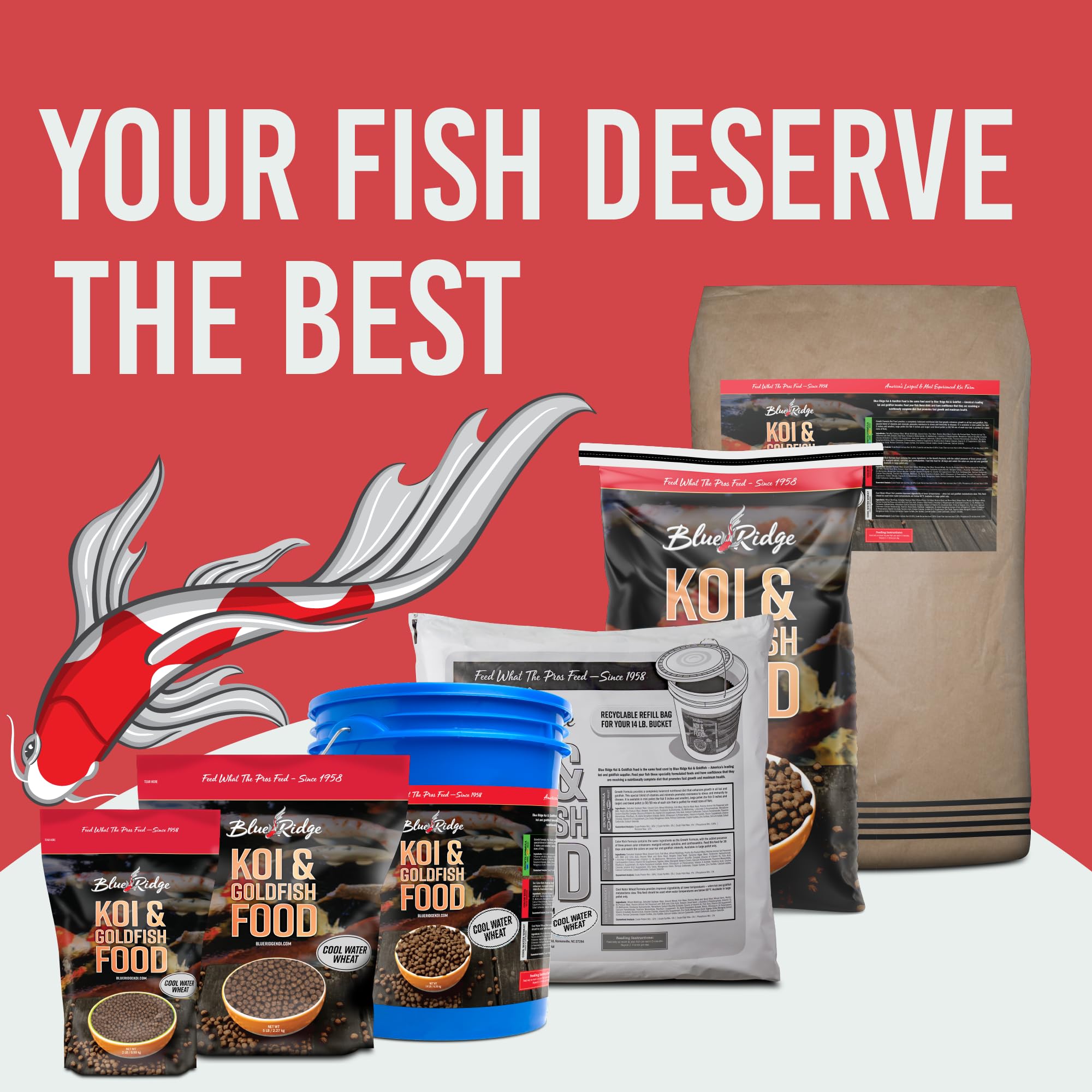 Blue Ridge Koi Food 5lb stress-resilience blend supports koi and goldfish