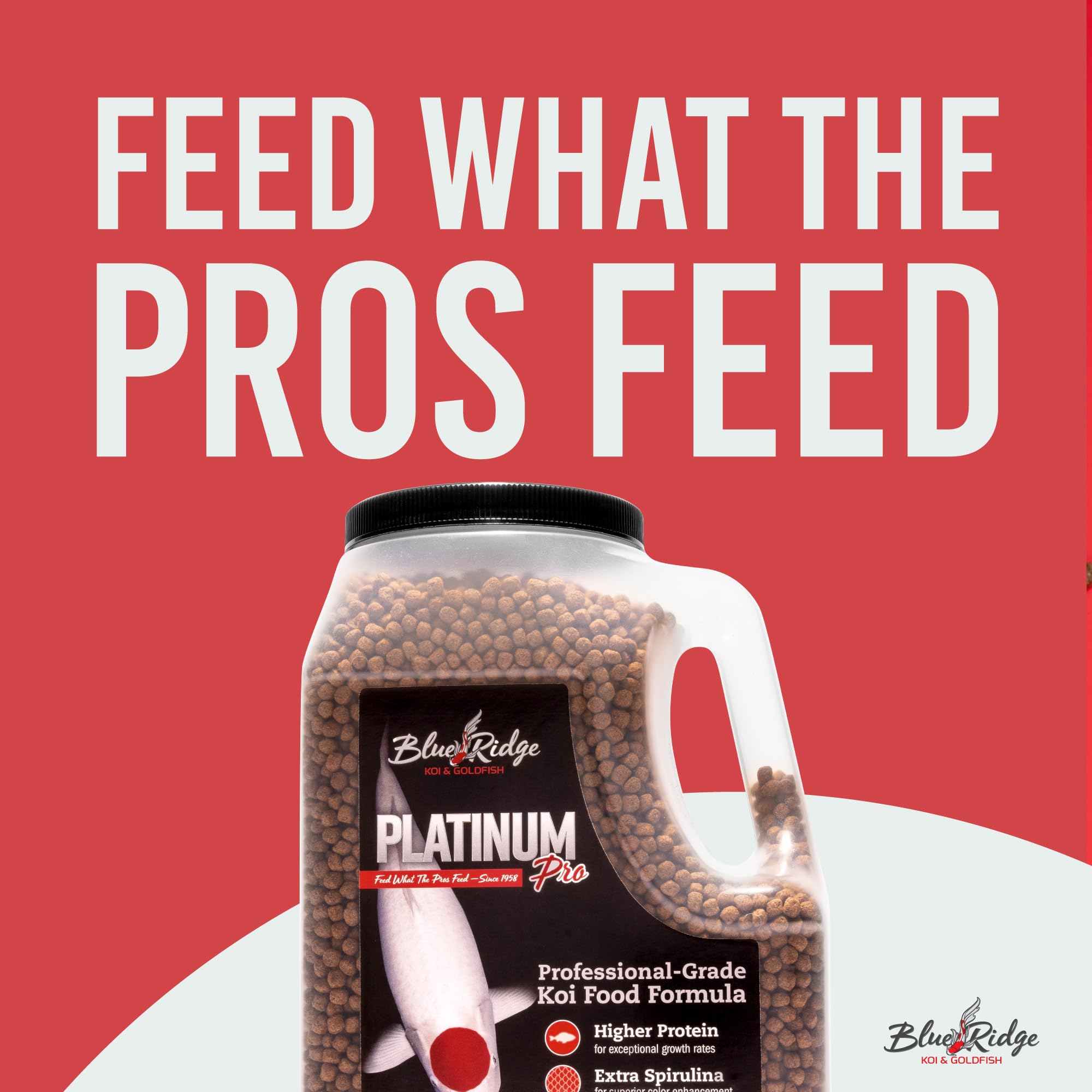 Blue Ridge Koi Food platinum formula close-up reveals uniform pellet size.