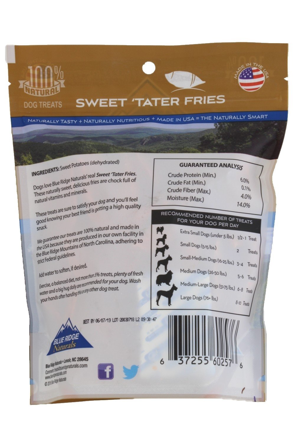 Blue Ridge Naturals Sweet Tater Fries ingredients close-up, nutrient-rich treat.