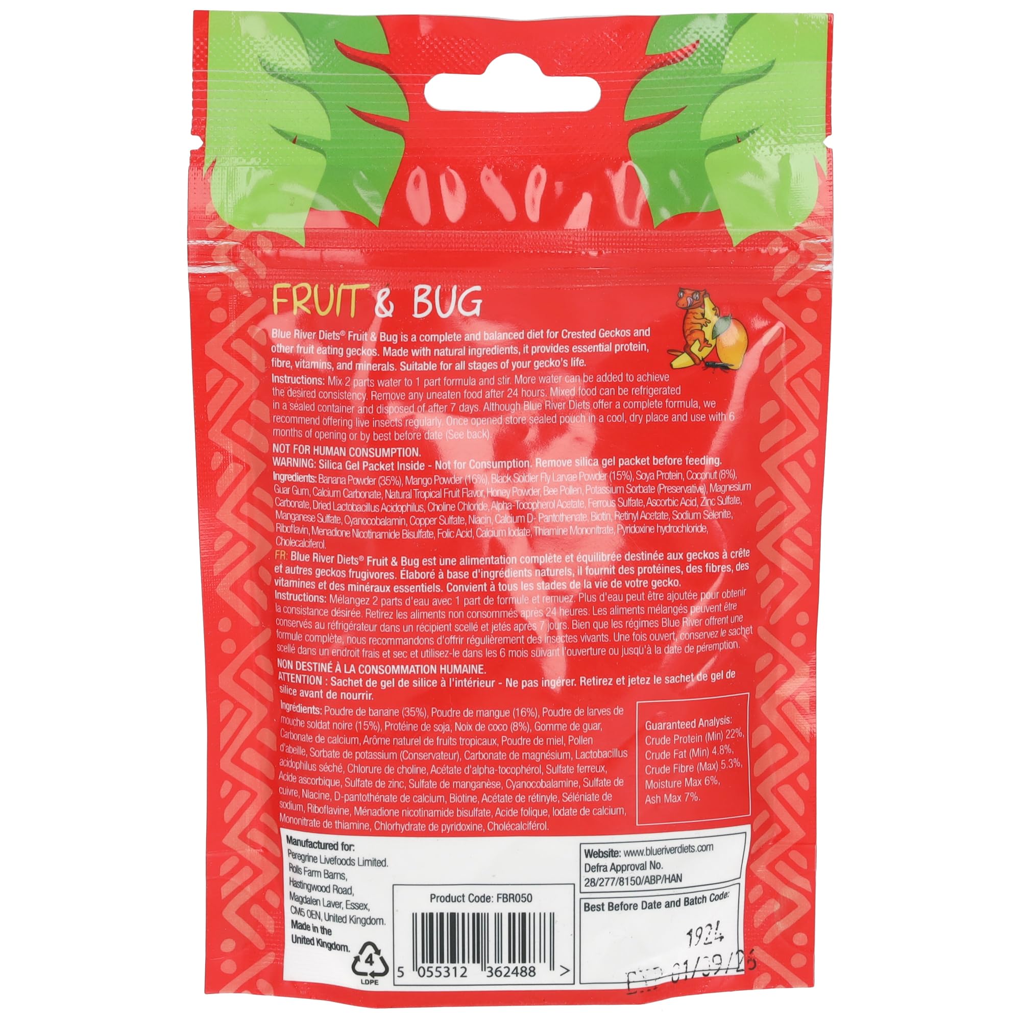 Blue River Diets Crested Gecko Diet packaging 2.1oz image ready for feeding.