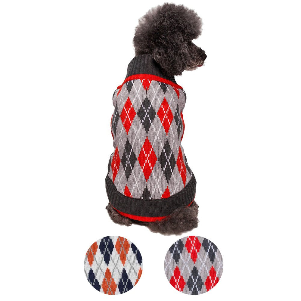 Blueberry Pet Chic Argyle dog sweater care label emphasizes machine washable convenience