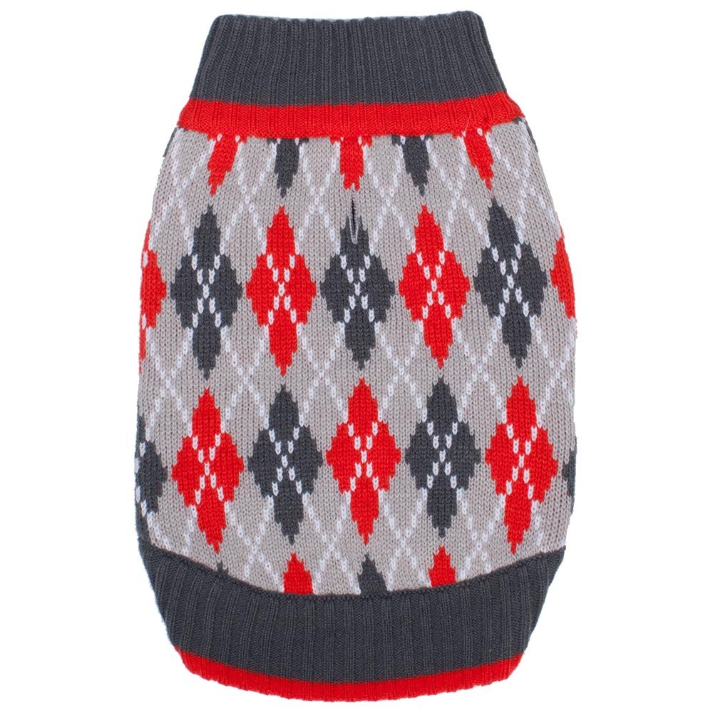 Blueberry Pet Chic Argyle dog sweater worn on a small dog showing fit and style