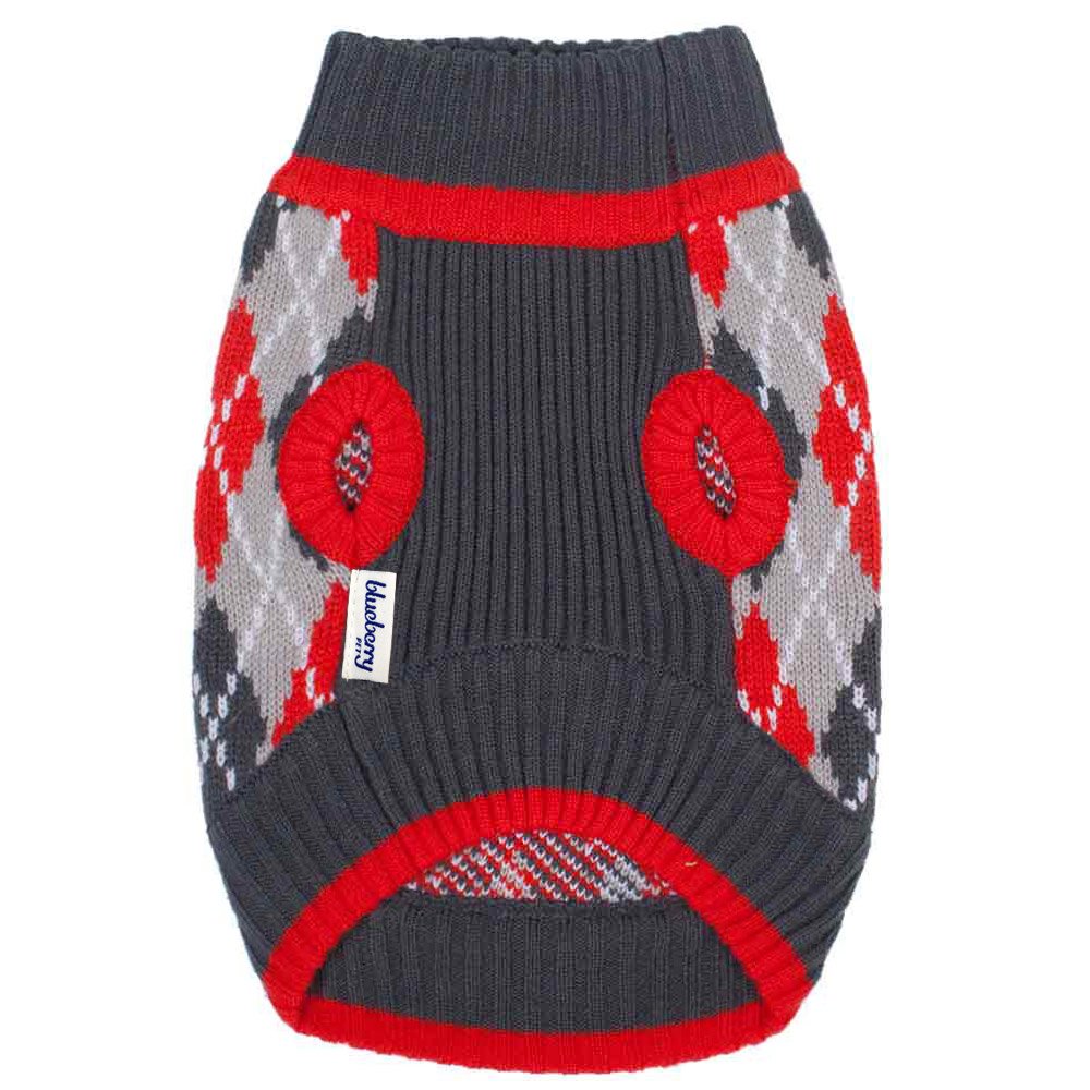Blueberry Pet Chic Argyle fabric detail highlights warmth and durable acrylic yarn