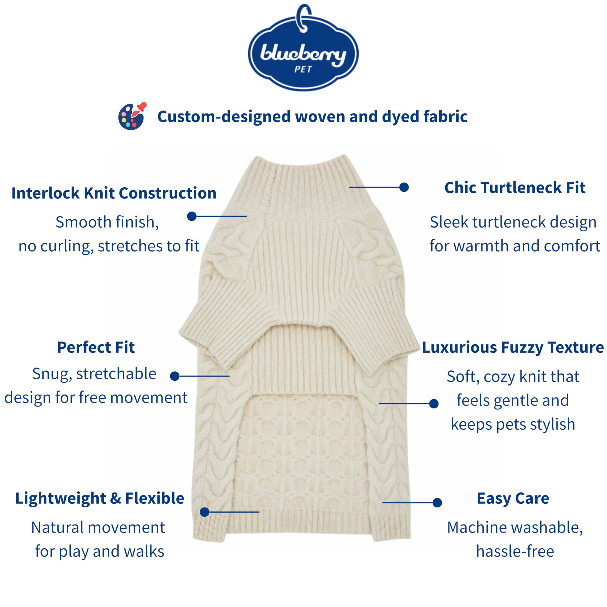 Blueberry Pet Classic Fuzzy Knit Sweater back view in ivory highlights seamless comfort from behind.