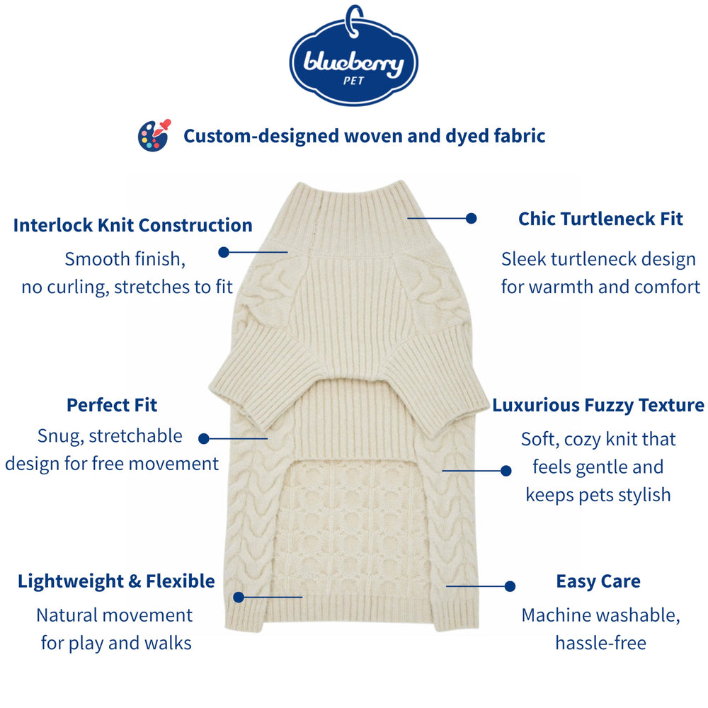Blueberry Pet Classic Fuzzy Knit Sweater back view in ivory highlights seamless comfort from behind.