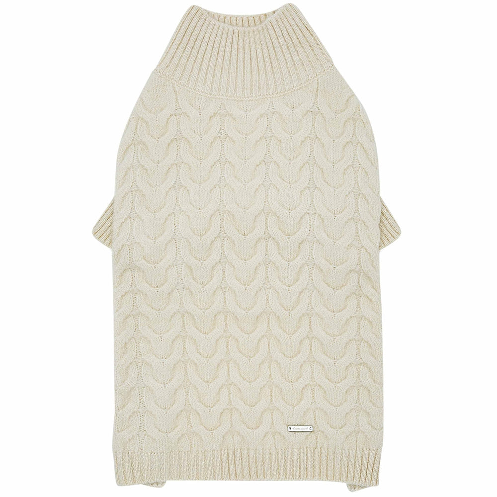 Blueberry Pet Classic Fuzzy Knit Sweater front view in ivory offers cozy warmth during chilly walks.