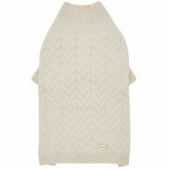 Blueberry Pet Classic Fuzzy Knit Sweater front view in ivory offers cozy warmth during chilly walks.