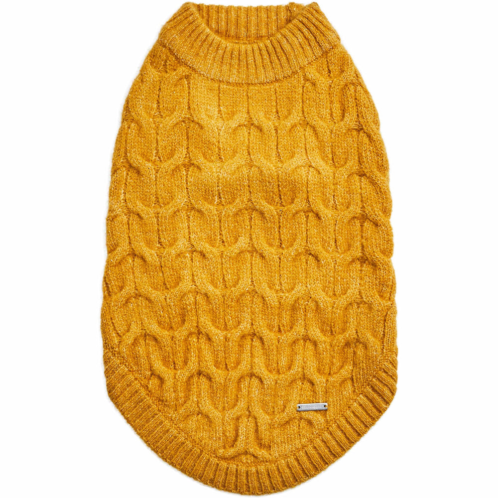 Blueberry Pet classic fuzzy-knit pullover mustard back view, lightweight warmth for outdoor adventures.