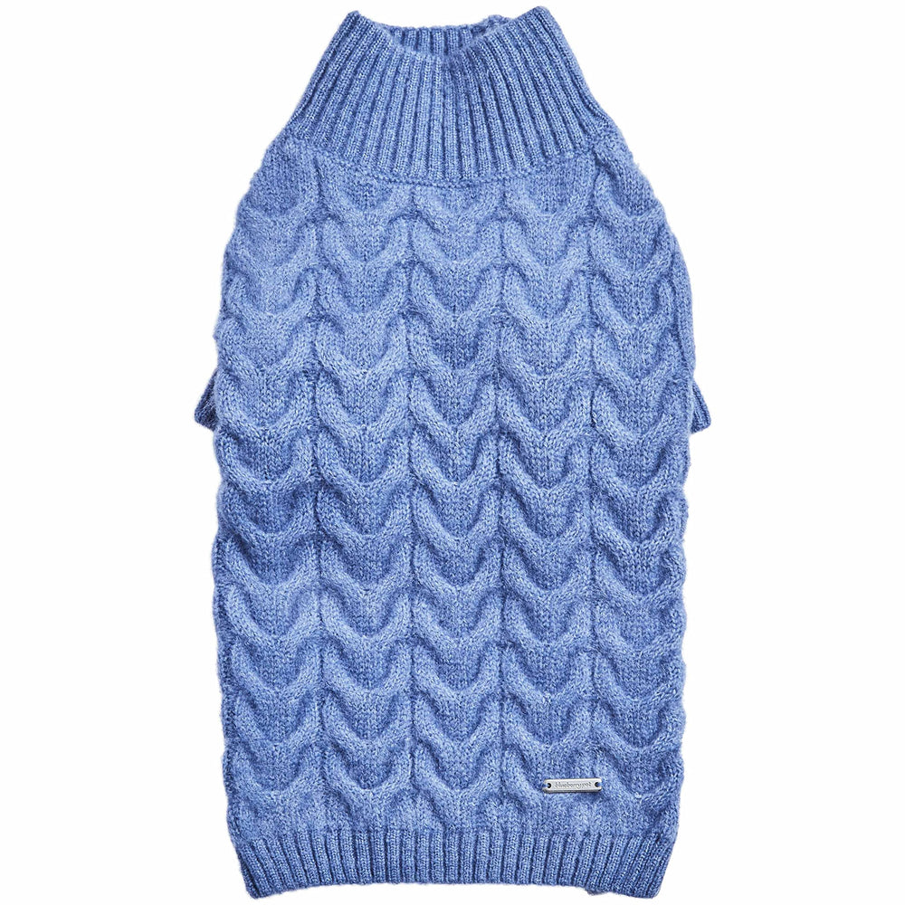 Blueberry Pet Classic Knit Pullover front view shows cozy warmth for chilly walks.
