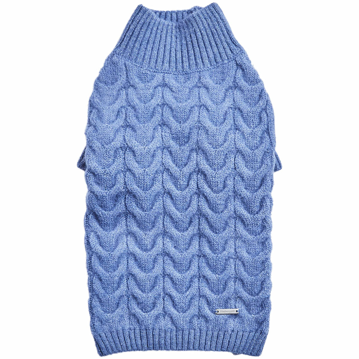 Blueberry Pet Classic Knit Pullover front view shows cozy warmth for chilly walks.