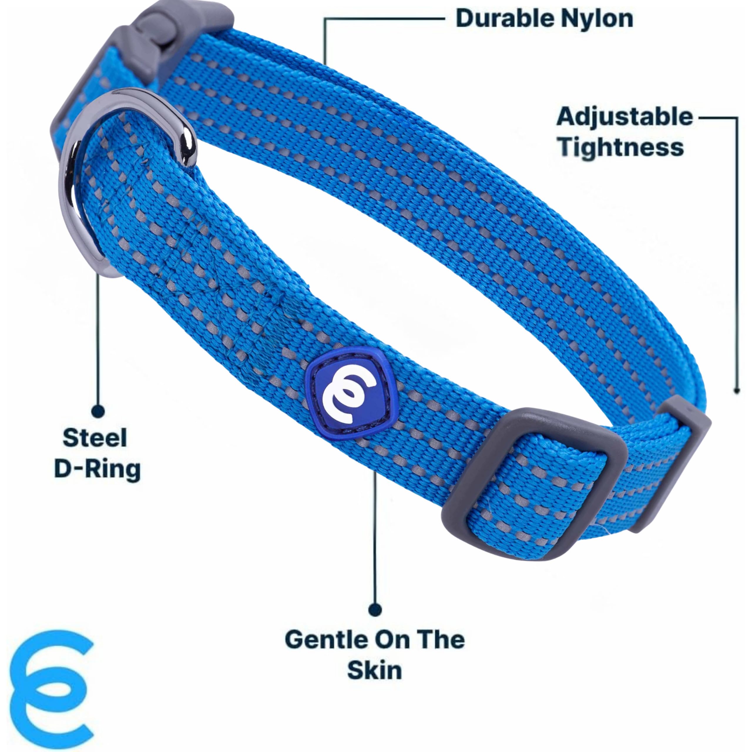 Blueberry Pet Essential Medium Safety Reflective Collar D-ring for secure leash attachment.