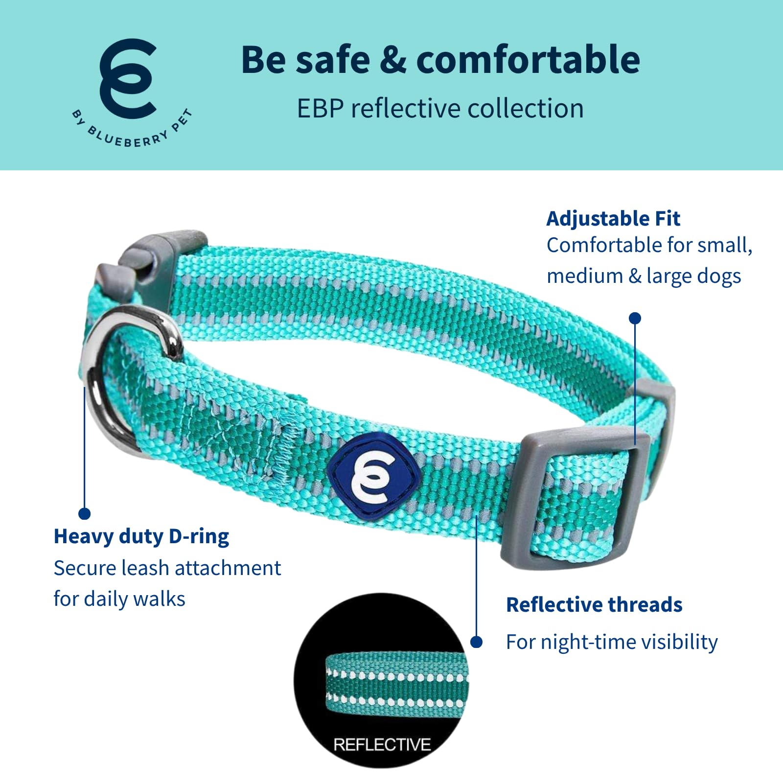 Blueberry Pet Essentials adjustable nylon collar for comfortable all-day wear.