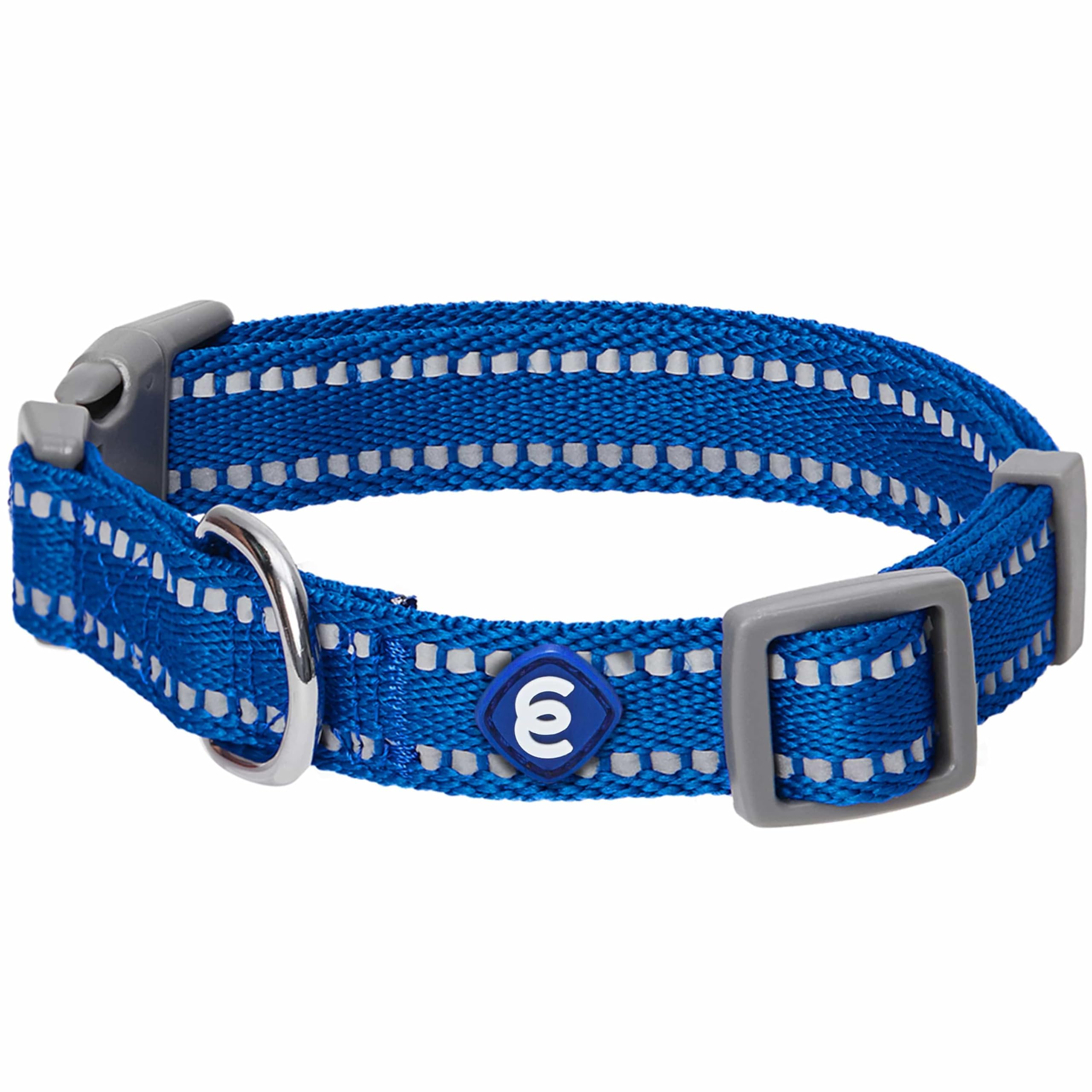 Blueberry Pet Essentials collar chrome D ring closeup highlighting durable hardware for secure attachment.