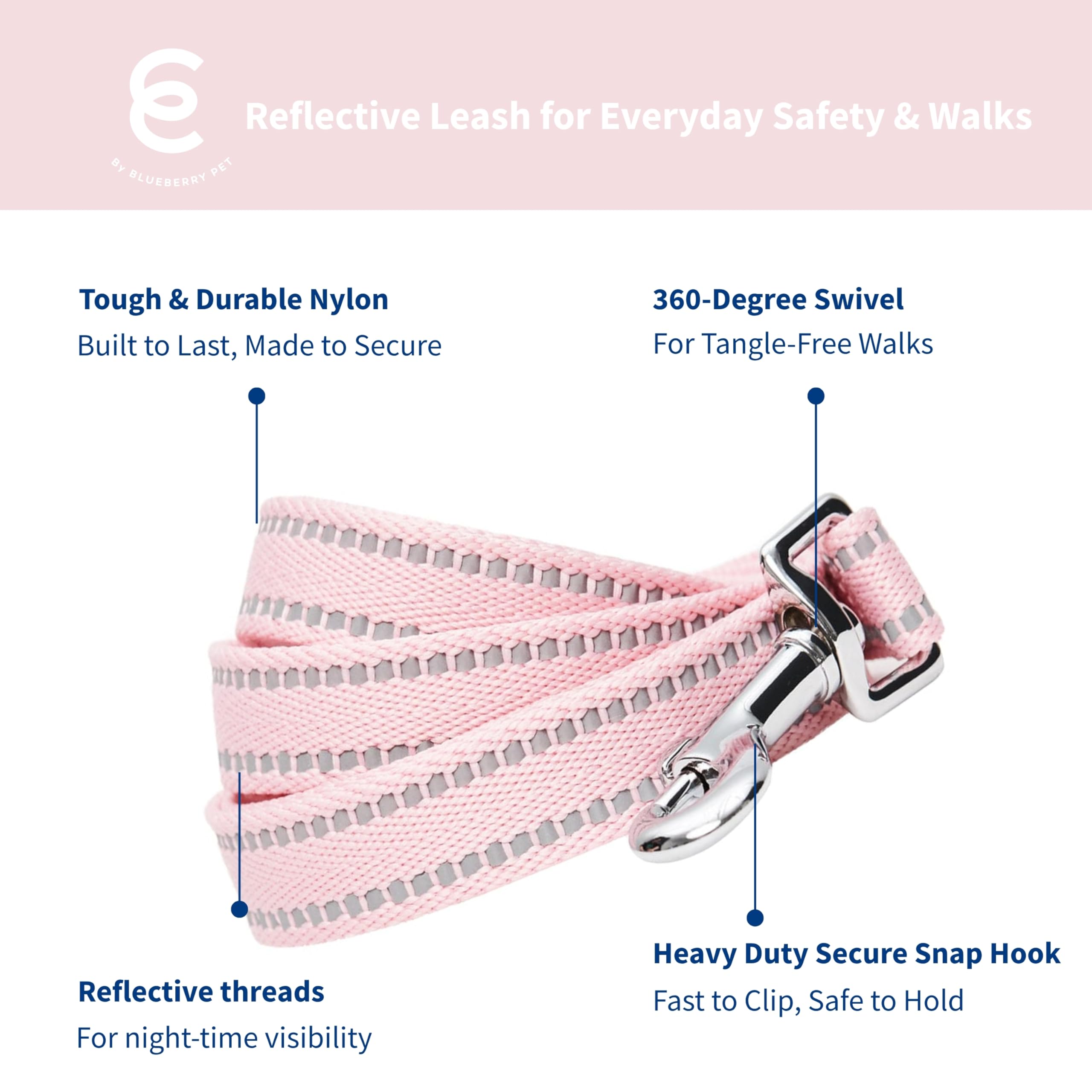 Blueberry Pet Essentials leash buckle closeup highlights eco-friendly components