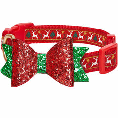 Blueberry Pet Festive Reindeer Collar with bowtie on small dog for holiday photos