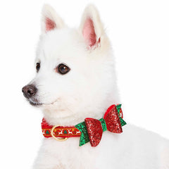 Blueberry Pet Festive Reindeer Collar shown with chrome D-ring for durable leash attachment